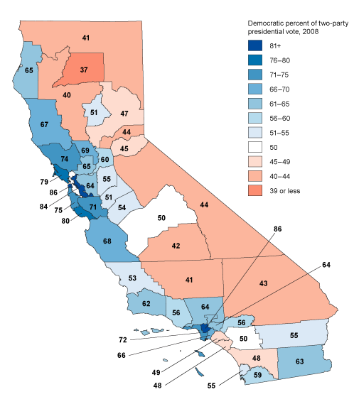 Image result for california republican democrat map