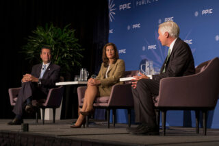 photo - Alex Padilla, Tani G. Cantil-Sakauye, Mark Baldassare in conversation