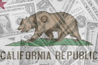 image - California Flag over Dollar Bills