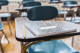 School Desks In A Classroom
