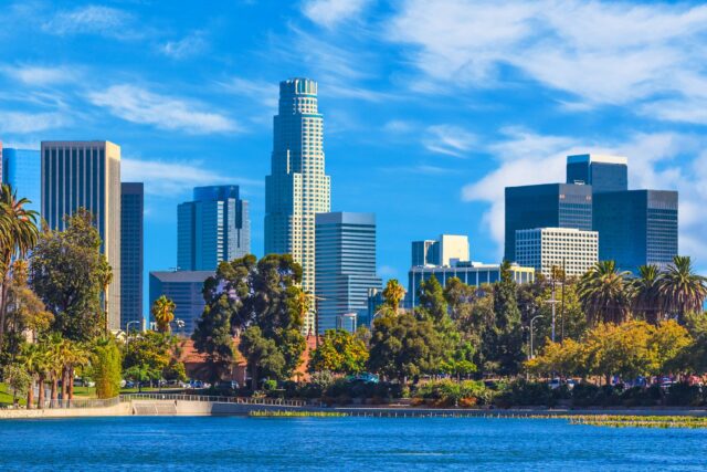 Cityscape With Skyscrapers Of Los Angeles Skyline, CA
