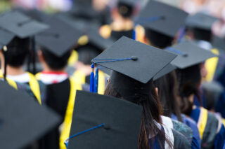 Graduation Ceremony Caps From Behind