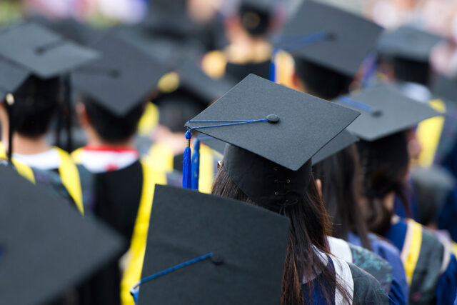 Graduation Ceremony Caps From Behind