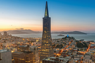 San Francisco Downtown at Dusk showing Transamerica Building