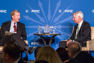 photo - Tom Steyer and Mark Baldassare at PPIC Speakers Series on California's Future