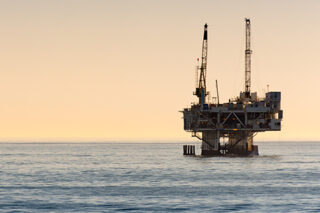 Off Shore Oil Rig Drilling Off Coast Of Southern California