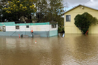 Photo of a mobile home flooded in Sebastopol