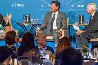 photo - Linda Darling-Hammond, Eloy Ortiz Oakley, and Mark Baldassare at 102519 PPIC Event, Improving Educational Opportunity in California
