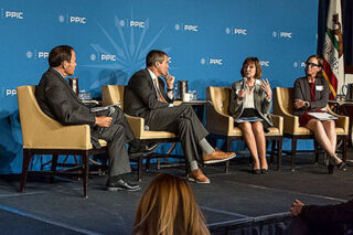 photo - Jeffrey Mount, Wade Crowfoot, Karen Ross, and Louise Bedsworth at 110519 PPIC Water Policy Center Event