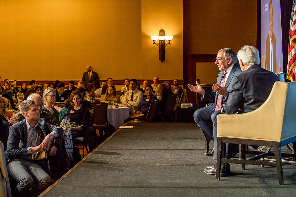 Photo of Leon Panetta, Mark Baldassare and audience