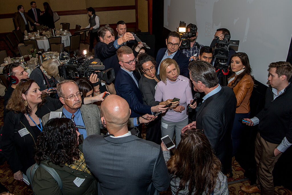 Photo of Governor Gavin Newsom with the media