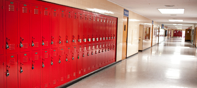 Photo of an empty school hallway