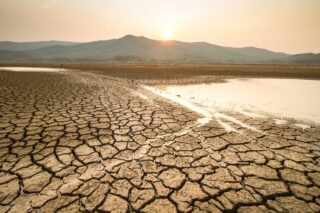 photo - Drying lake effect of extreme weather and heating wave on summer