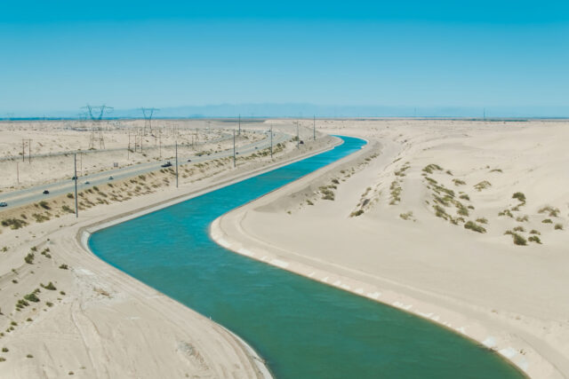 Aqueduct Snaking through Desert in Imperial County, California