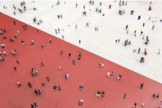 photo - Crowds Standing on Two Separated Zones