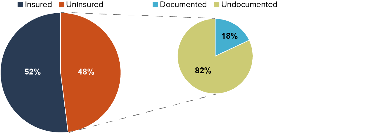 figure - Nearly half of immigrant farmworkers lack health insurance, and most who are uninsured are undocumented