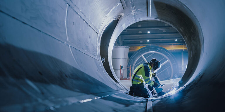 photo - Professional Heavy Industry Welder Working Inside Pipe
