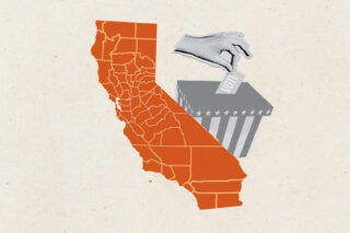photo - Illustration of California ballot box and hand