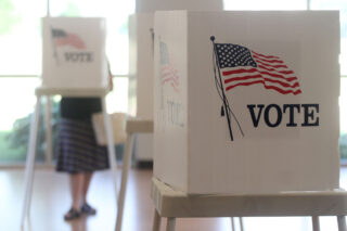 photo - Voting booths ready for use in election