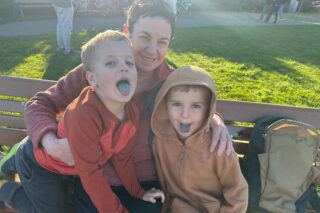 photo - Ellen Hanak and Grandsons, don't eat the blue ice cream