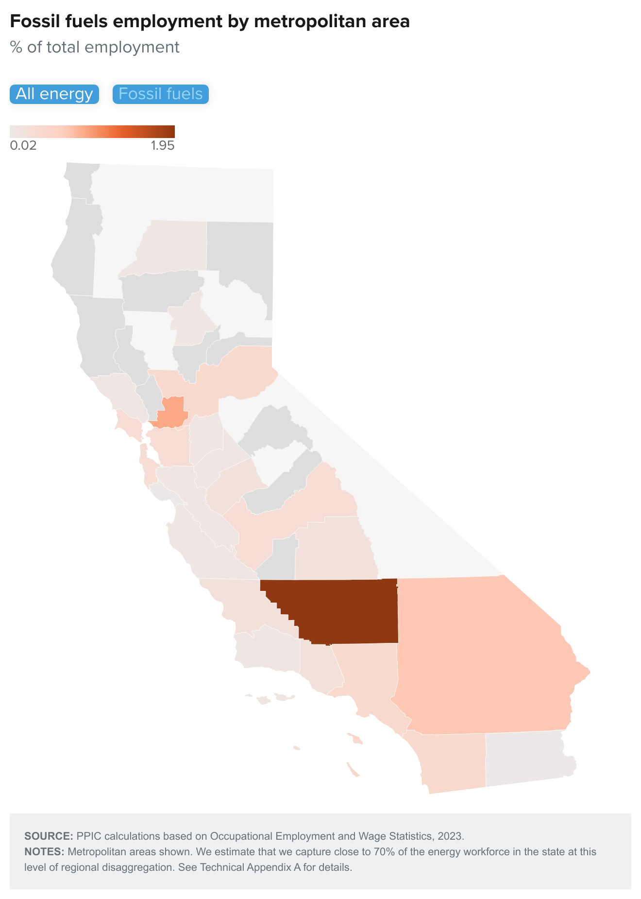 Figure 2-2 - Fossil fuels employment by metropolitan area