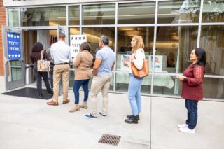 photo - People in Line Outside Polling Place
