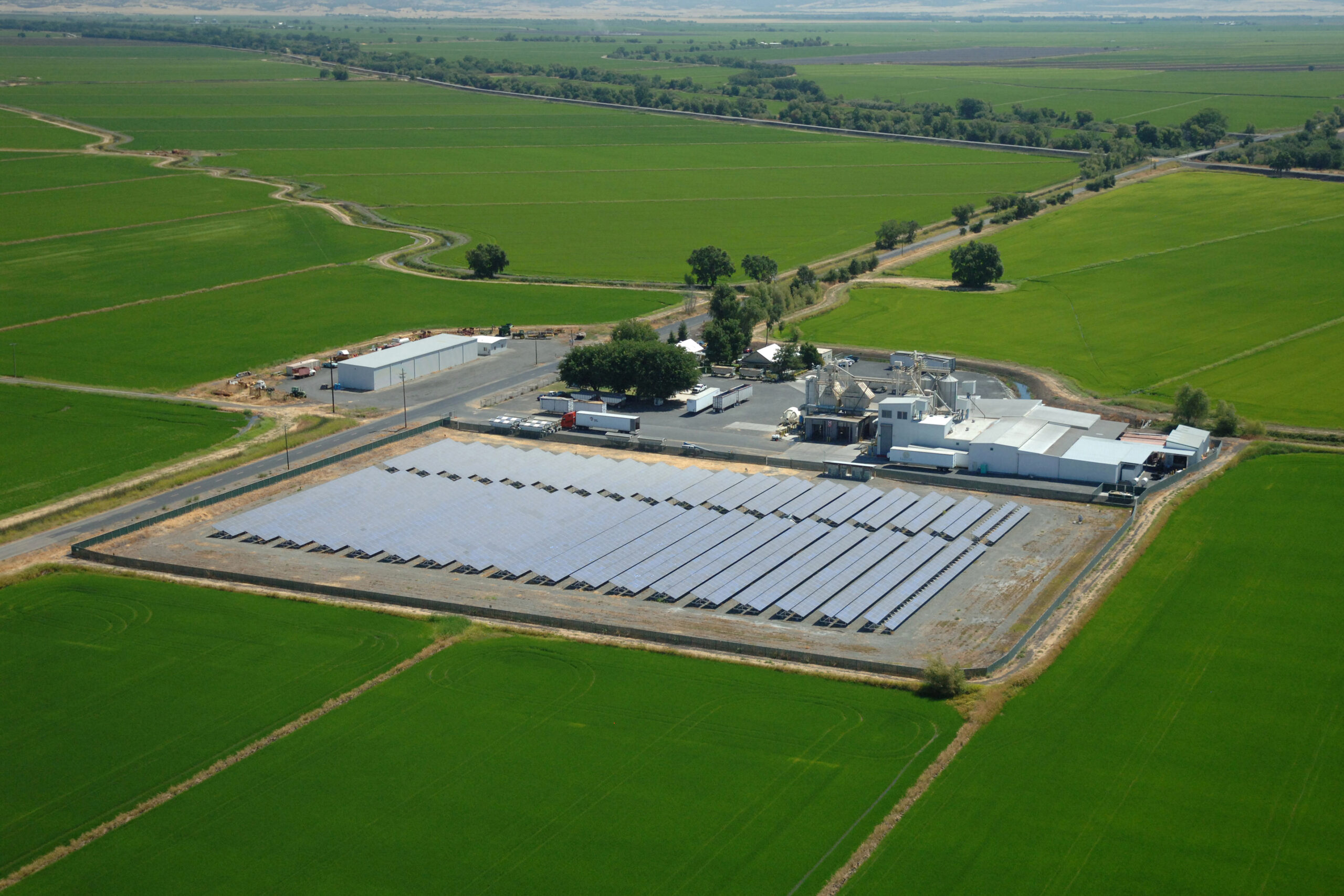photo - Aerial view of an array of solar panels at a rice farm/drying operation in Northern California, approximately 10 miles north of Sacramento