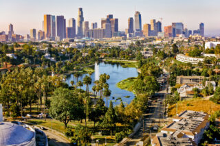 photo - aerial view of echo park lake in Los Angeles