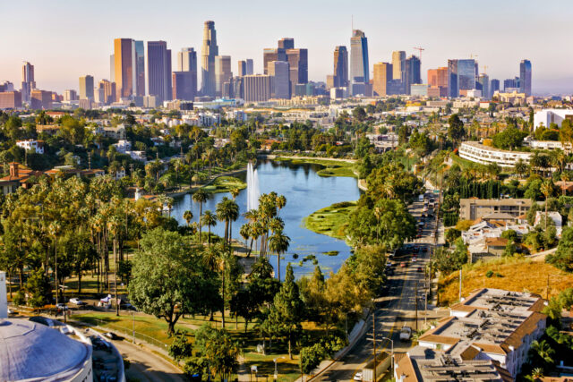 photo - aerial view of echo park lake in Los Angeles