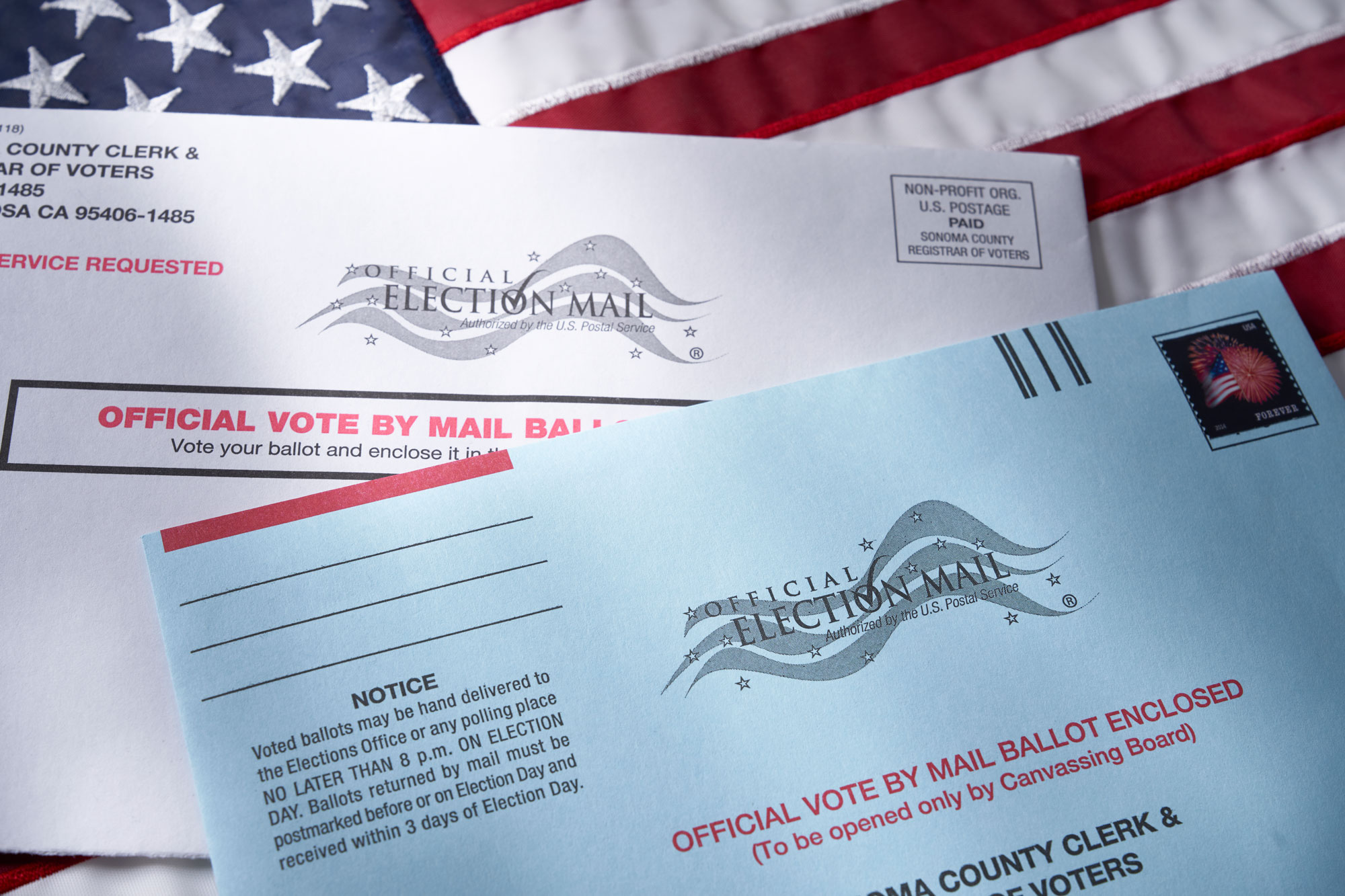 photo - California Mail-in Ballot and US Flag