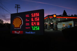 photo - Gas Station Price Board at Sunrise in Rancho Cordova, California on March 25, 2026
