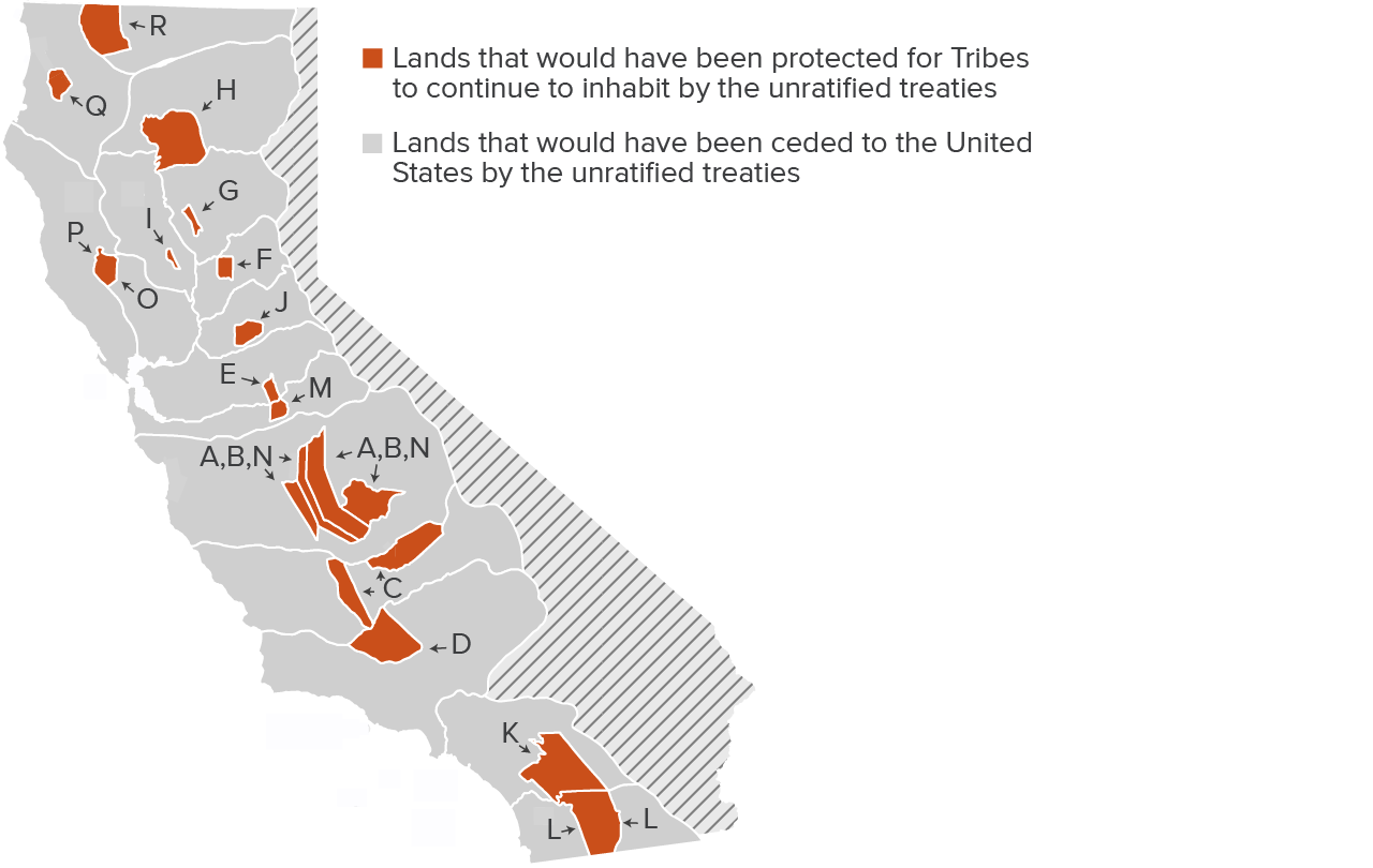 Figure 2 - Tribal lands that would have been protected by the 18 unratified treaties