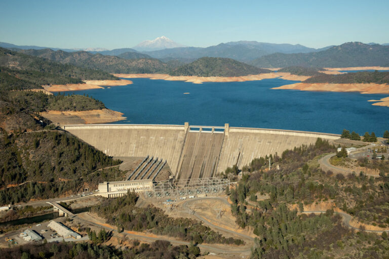 photo - Aerial View of Lake Shasta and Dam with Low Water