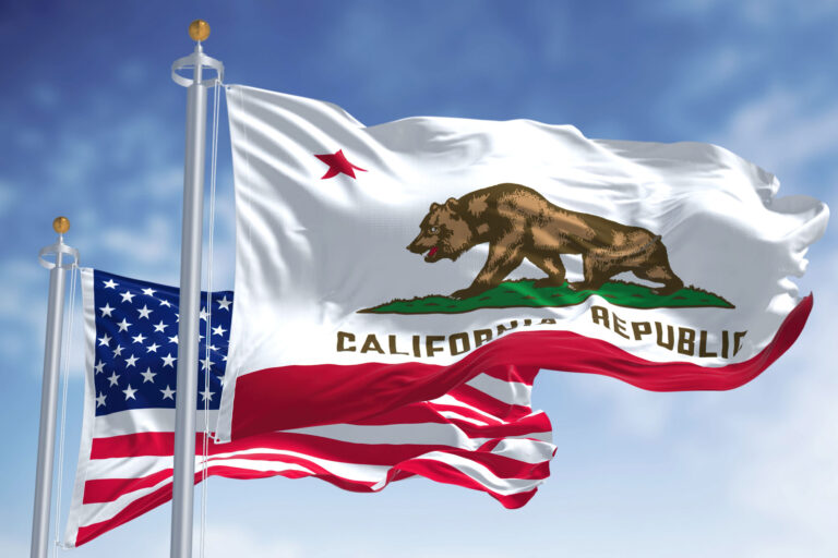 photo - California State Flag Waving with United States Flag