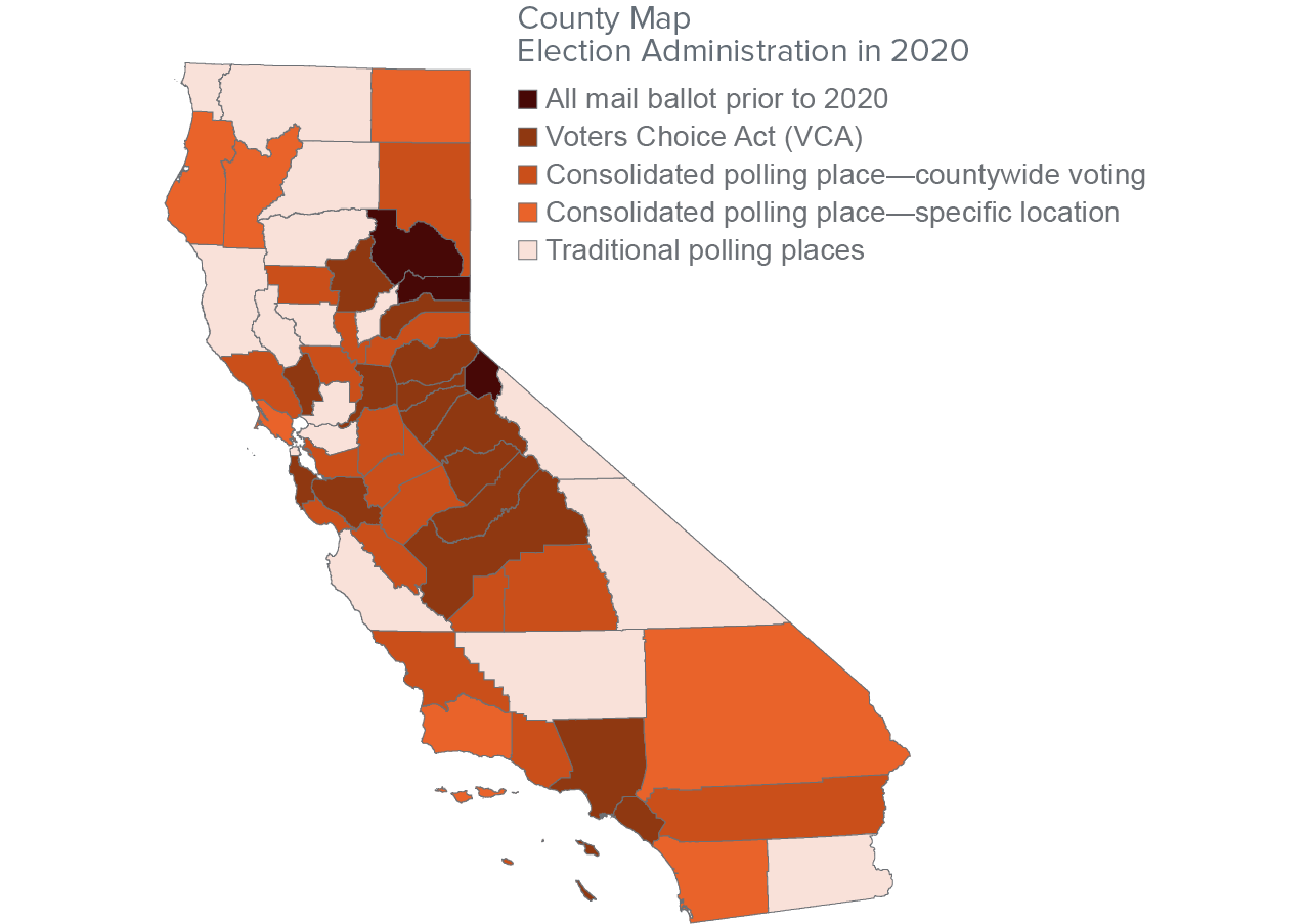 figure 1 - California’s counties took a range of approaches to in-person voting in 2020