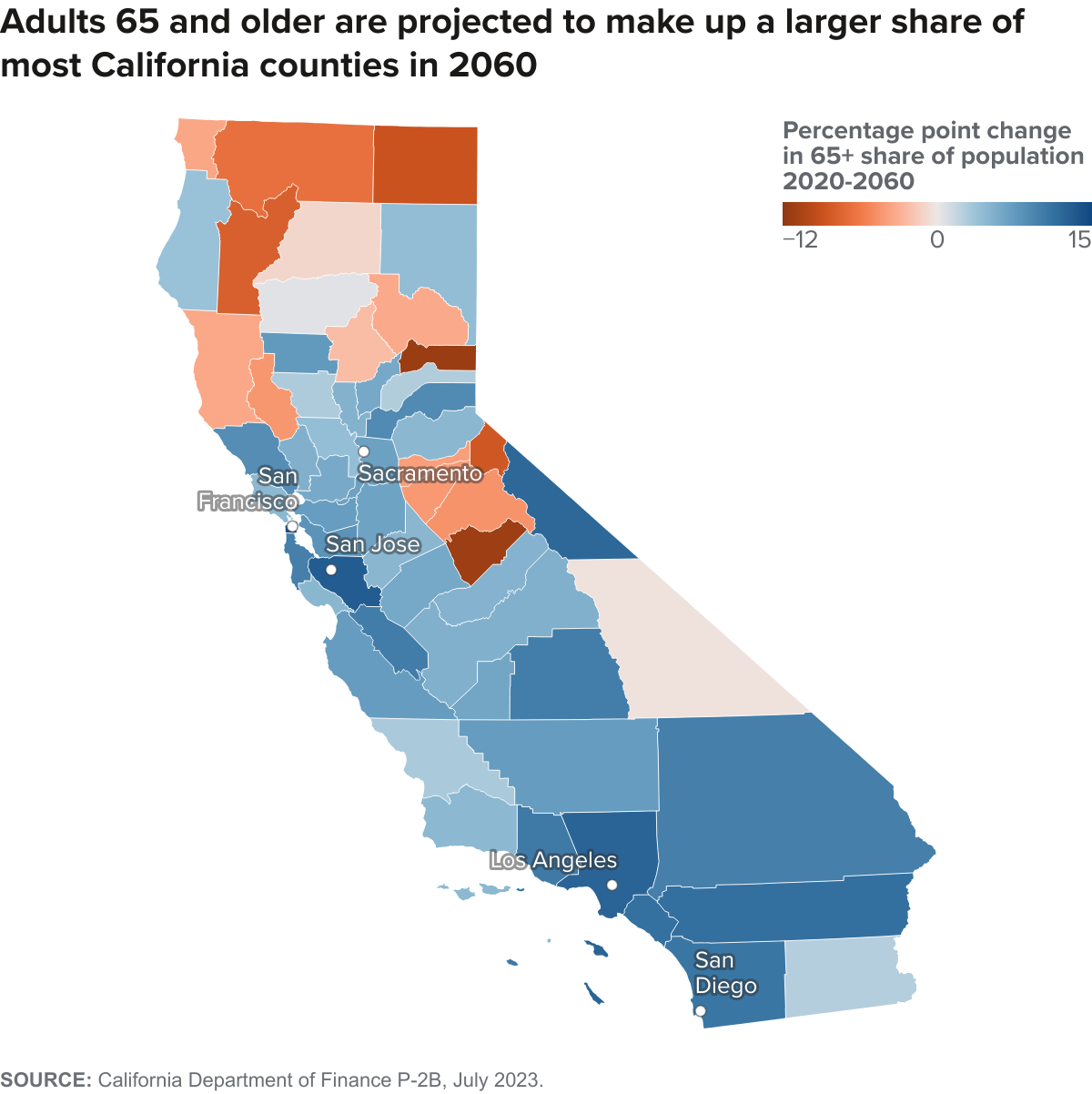 figure - Adults 65 and older are projected to make up a larger share of most California counties in 2060