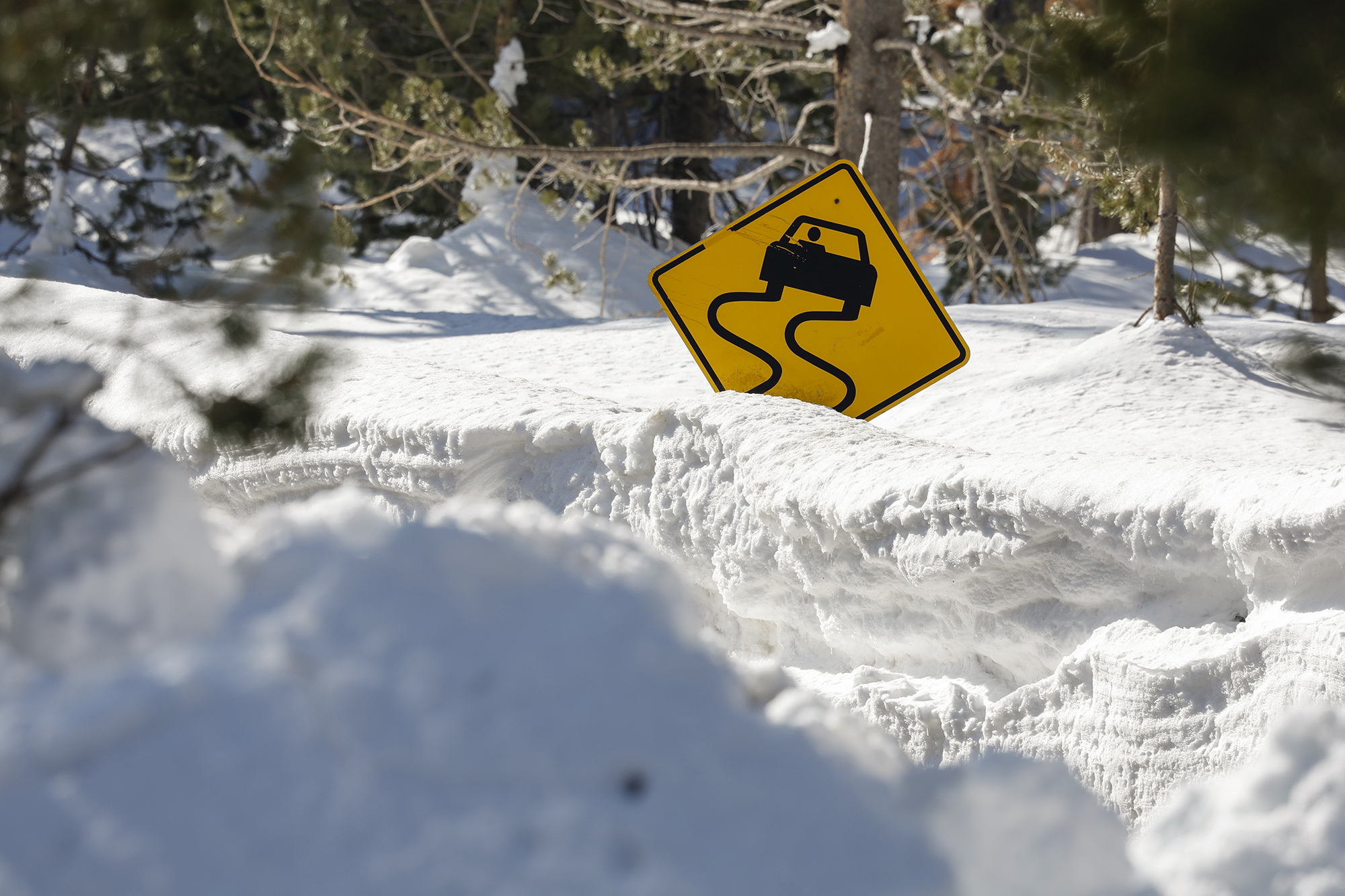 photo - Snow with Buried Windy Road Sign