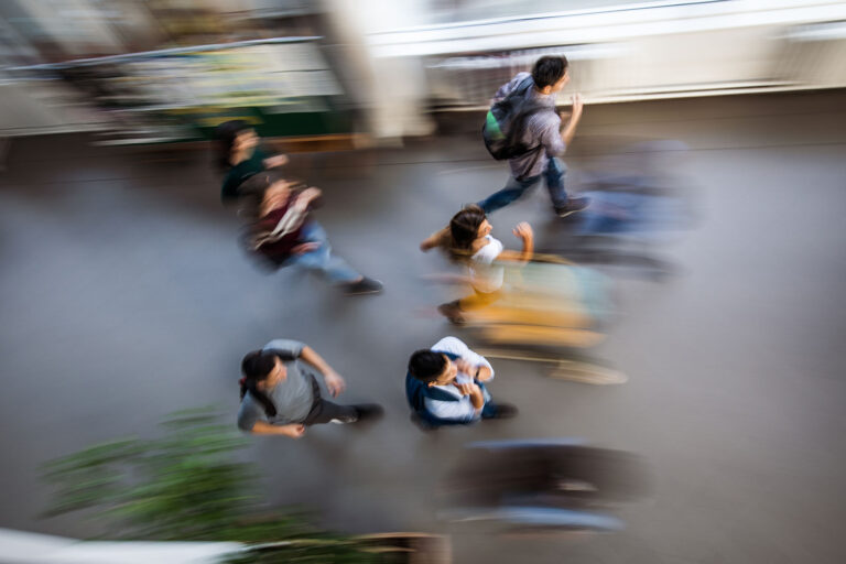 photo - Students in Hallway, Blurred, Overhead View