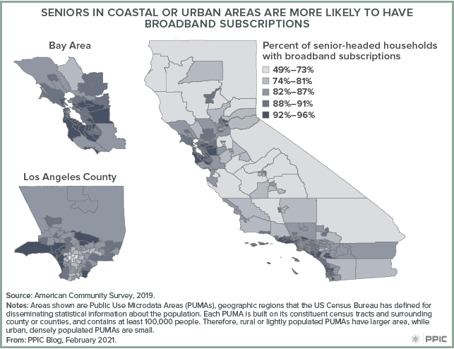 map - Broadband Access at Home Varies among Senior Populations