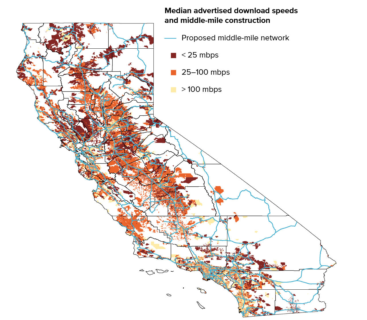 figure 4 - California’s proposed middle-mile network prioritizes unserved and underserved areas