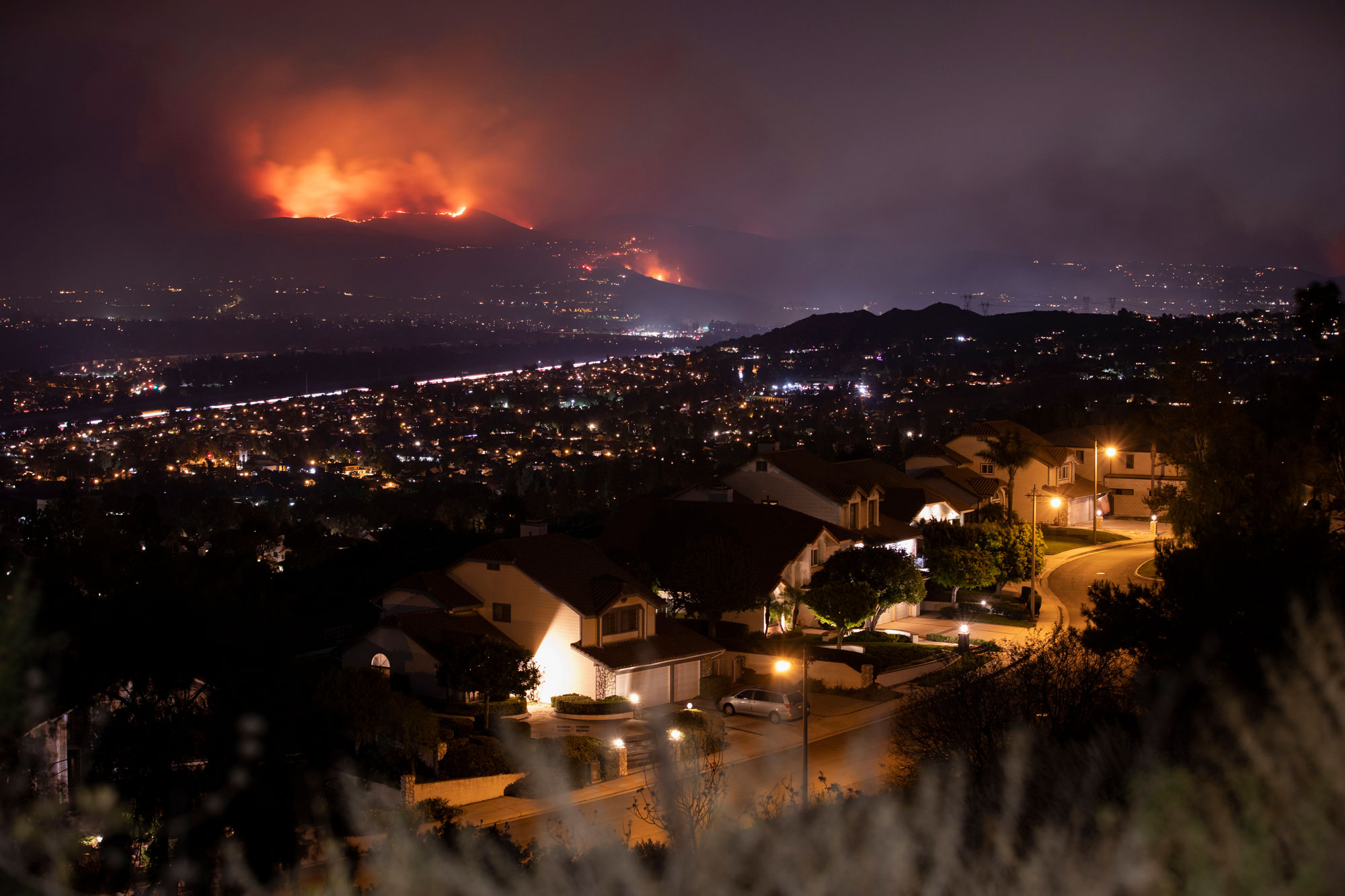 photo - Wildfire at Night, Threatening Neighborhood